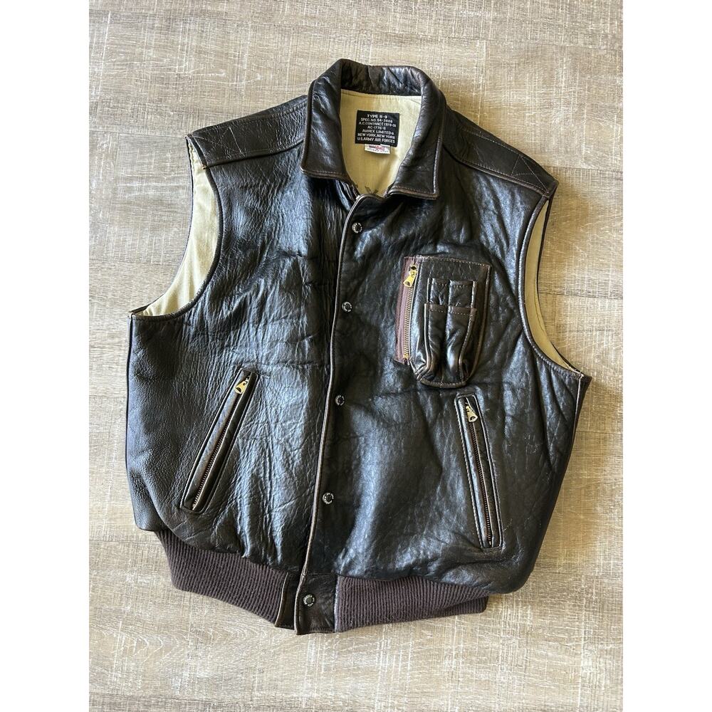Vintage Avirex Type B-9 Leather Flight Vest XL USA Brown Bomber Jacket Rare